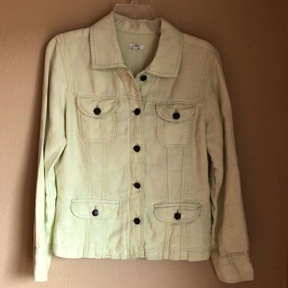 J. Jill Linen Jacket soft lime green button up front and sleeves snaps in back S - Picture 1 of 8